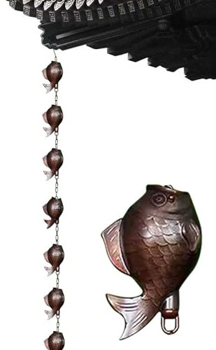 ZIMGOD Regenkette Dekorative Regenkette Fallrohr Koi-Form, Hängende Regenglocken als Außendekoration, Regenrinnenketten für Pavillondächer, Regenwasserableiter Wasserfall(4.0m/13ft)