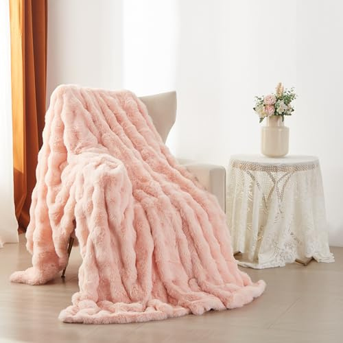 YASMENG Couverture douillette en peluche moelleuse pour l'hiver - Rose - Poils longs - 220 x 240 cm - Super douce et moelleuse - Fourrure synthétique - Pour lit, canapé, chambre à coucher, bureau
