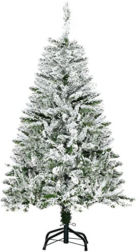 HOMCOM Árbol de Navidad Artificial 120 cm con Nieve Ignífugo con 200 Ramas Apertura Automática Base Plegable y Soporte Metálico Decoración Navideña para Interiores Verde