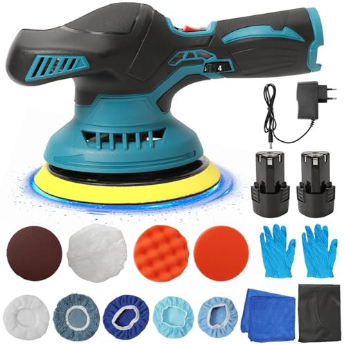 Pulidora de batería, 12 V, minimáquina pulidora excéntrica para coche, 8 velocidades con velocidad variable, placa de pulido de 125 mm, para detalles de coche, pulido/encerado