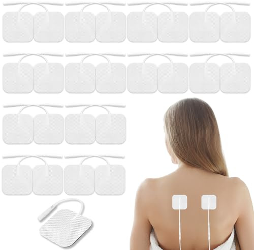 SPOKKI 24 Stück Tens Elektroden Pads, 50x50mm TENS Gerät Elektroden Pads mit 2mm Steckanschluss, Selbstklebende Elektroden Tens Gerät Tens Elektroden wiederverwendbar für TENS Geräte & EMS Traine