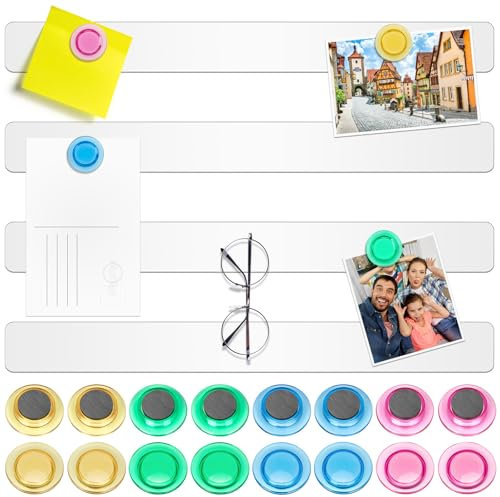 Wukong Magnettafel Memotafel, Selbstklebend Magnetleisten mit 16 Stück Whiteboard Magnete für Büro, Pinnwand, Fotowand, Dokumente und Kühlschrank (Weiß, 4P)