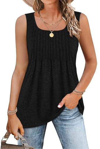 WNEEDU Top Senza Maniche da Donna Elegante Estive Sexy Tops a Scollo Quadro Blusa Camicia Basic Camicette Shirts Nero M