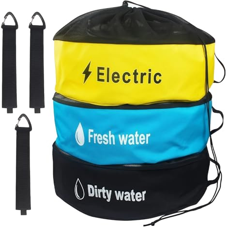 WANDGU Bolsa de almacenamiento para manguera de autocaravana, 3 unidades, impermeable, con cremallera, bolsa de almacenamiento para mangueras con correas de hebilla triangular, accesorios para