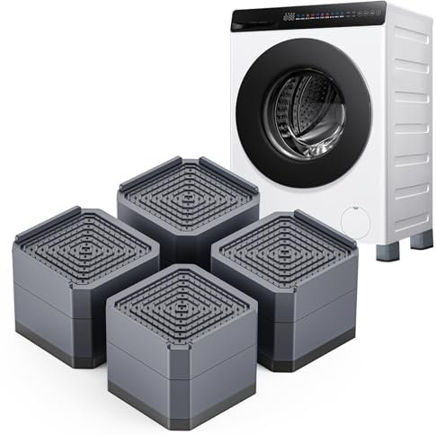 DEWEL 4 Patins Anti-Vibrations Machine à Laver, Socles pour Meubles – Rehausses pour Lave-Linge, lèche-Linge, réfrigérateurs, lit, canapé, Meuble TV (2 Couches 7,2 cm, Gris)