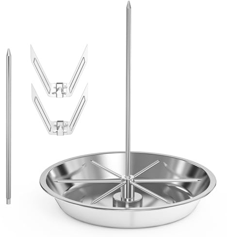 Onlyfire Vertikaler Grillspieß mit Abnehmbaren Fleischklammer, Vertikaler Spieß aus Edelstahl mit 2 Unterschiedlich für Brasilianisches BBQ, Ganzes Hähnchen, Pute, Dönerspieß für Backofen, Gasgrills