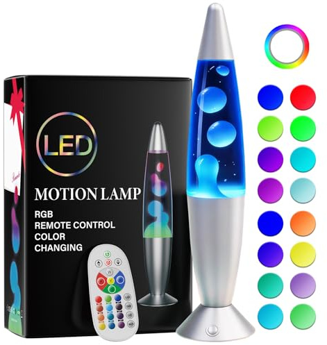 Soarling 16 Lavalampe, Art Deco Retro Lampe mit 17 RGB Farben & Fernbedienung, Große Deko-Lampe für Erwachsene & Kinder, Partybeleuchtung mit Flüssigkeitseffekt(Silber)