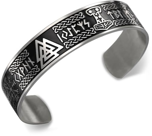 VASSAGO Wikinger Armband für Männer Frauen Nordische Runen Mjolnir Vegvisir Kompass Triskele Valknut Helm von Amulett Manschetten schmuck mit keltischem Knoten