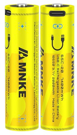 2PCS Rechargeable Lithium Batteries With USB-C Cable Fast Charging Battery 3.7V 7400mWh High-Capacity 1000+ Cycles Ultra-Long Lasting Time Durable Cycle Smart Charging LED Indicator(2PCS 3.7V 7400mWh)