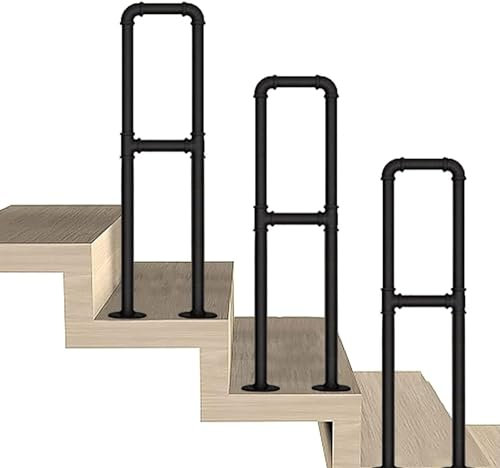 Ringhiera per scale a forma di U per interni, nero opaco, antiscivolo, corrimano di sicurezza supporta 200 kg 95 cm per gradini domestici robusti, facile installazione, design moderno