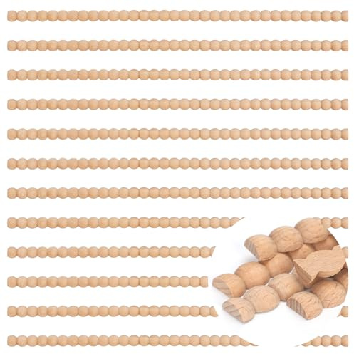 24Pcs Decorative Bobbin Wood Trim Half Round Wooden Beaded Molding Sticks Total 31.5ft Unfinished 3D Bead Pearl Wood Molding for DIY Decor, Cabinets, Home Wall, Furniture, Paneling, Board Projects