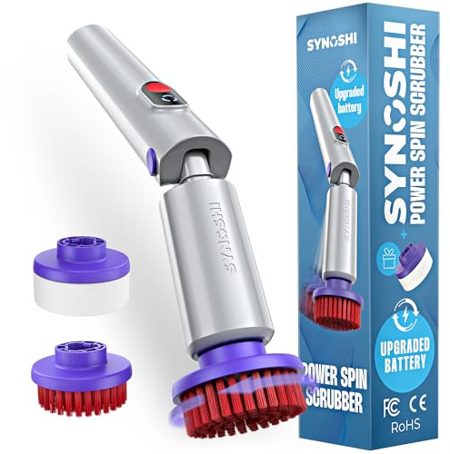 Synoshi Pro Spazzola Elettrica Rotante per Pulizia Casa, Design Universale, 2 Velocità, Batteria Lunga Durata, Attacchi Modulari, Spugna Magica Regalo