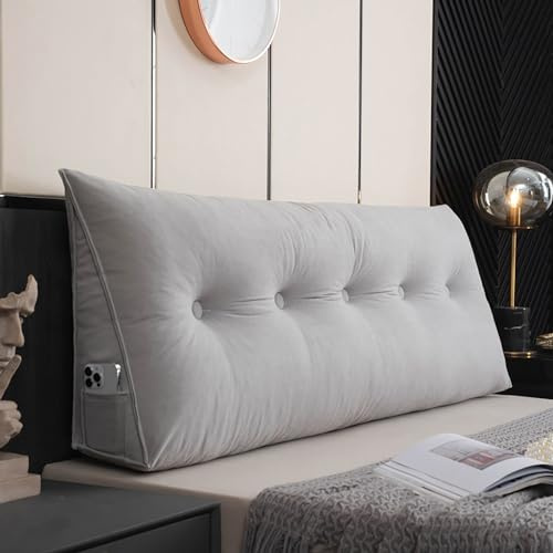 MONDEX Rückenkissen Bett, Lesekissen für Bett und Sofa, Rückenpolster für die Wand, Sitzkissen, Wandkissen, Groß Keilkissen mit Waschbarem Bezug, Ideal zum Lesen, Fernsehen,Light Gray,200cm