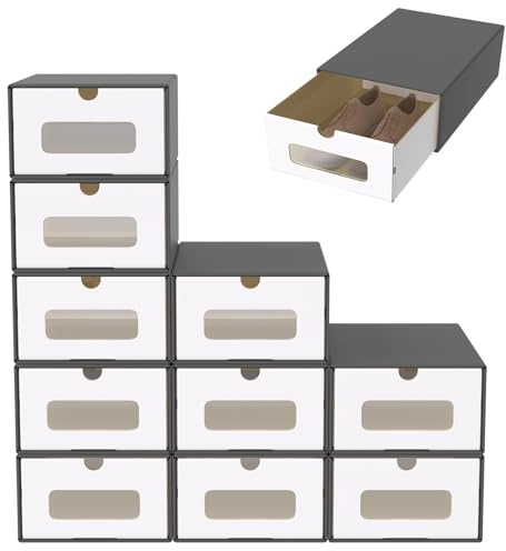 ACXIN Set di 20 scatole per scarpe, impilabili, cassetti con finestra trasparente, cartone in carta kraft, 34,5 x 23,5 x 13,5 cm, colore: antracite