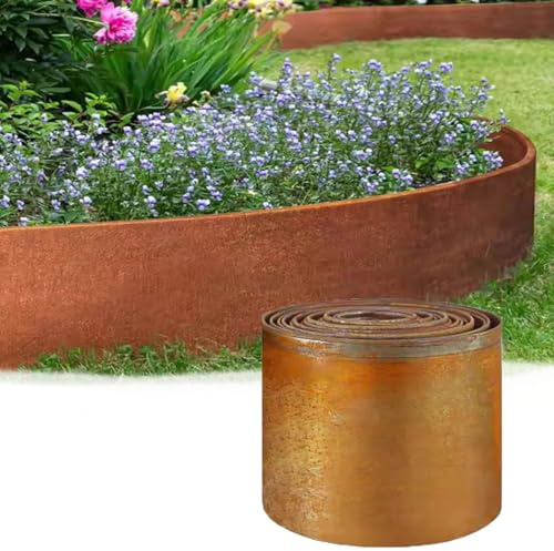Rasenkante Metall, Cortenstahl Beeteinfassung, 14 cm Hoch, Beetumrandung für 5/10m (A, 5m)
