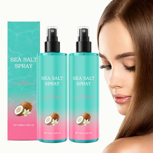 Spray de sal marina para texturizar el cabello, spray de agua salada con aroma a coco para dar volumen y rizado ondulado, niebla hidratante sin acondicionador para mujeres y hombres (2 unidades)
