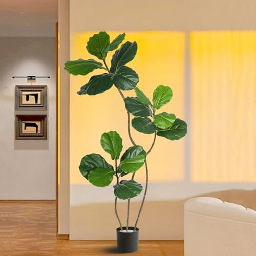 Labasuan Ficus lyrata Artificial con Maceta Negra, Planta de Interior y Exterior, Ideal para decoración del hogar y la Oficina(3-Head,180cm)