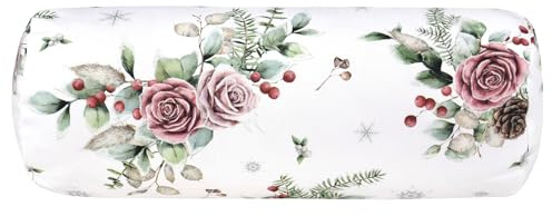 beties - Magie des Winters Collection - Nackenrollenbezug, Kissenhülle Frost-Rose Mauve ca. 15x40 cm; aus 100% Baumwolle - gefrostete Rosen in Mauve & Rosé – elegant, ruhig & winterlich