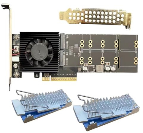 Yarryuter PCIe PLX88024 Quad 4 M. 2 NVMe PCIe 4.0 X8 Expansion Card Adapter with 2x M. 2 Heatsink NVMe 4.0 X4 128 GT/S
