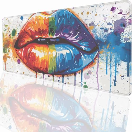 Alfombrilla Raton Ordenador Grande Gaming Mouse Pad XXL 1200x600x3mm, Impermeable Antideslizante, Lavable, Alfombrilla Escritorio con Base de Caucho para Gamers PC y Portátil - Labios PjY5241 8-I
