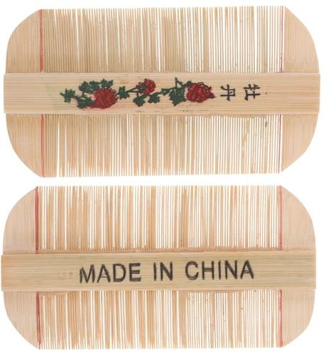 TOYZFRIENDY Pettine in Bambù a Denti Ultrafini 2 Pezzi per Rimozione Pidocchi Chioma e Animali Design Ultradenso per Bambini e Viaggi