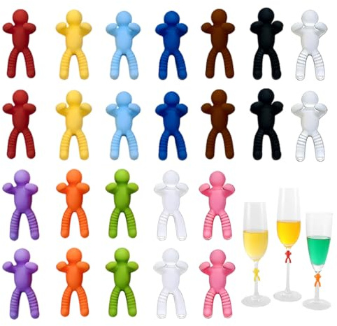 LKJAUOZ 24 Pezzi Colorati Segnabicchieri, Identificatore Del Bicchiere Di Vino, Segnabicchieri In Silicone Per Feste, Per Bicchiere Da Champagne, Da Cocktail, Da Martini