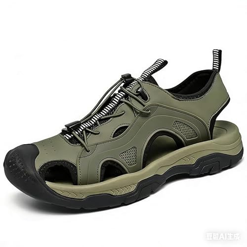 XBTEVUDAK Men's Closed Toe Hiking Sandals - Quick Lace Sport Sandals with Cushioned Sole & Non-Slip Grip for Outdoor Adventures, Water Activities & Casual Wear (Adjustable Fit)