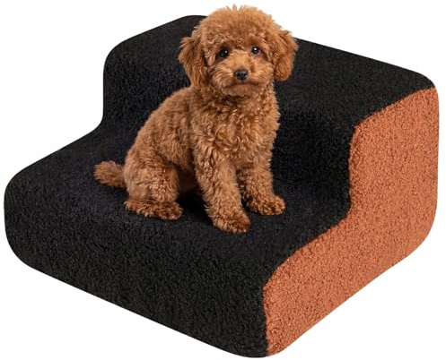 COSTWAY Scaletta per Cani a 2 Gradini in Schiuma ad Alta Densità, Nero | Scale Cane con Fondo Antiscivolo, Copertura Lavabile e Pendenza Gentile per Divani, Letti e Poltrone per Cani Anziani