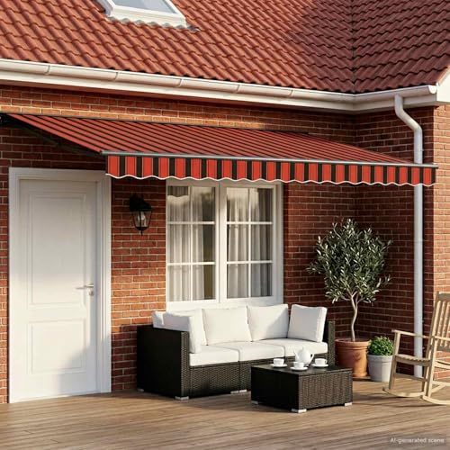 mzdioop Manuell einziehbare Markise 5 x 3,5 m mit Kurbel, UV-beständig, wasserdicht, wetterfest, aus Polyester mit PU-Beschichtung, für Garten, Terrasse, Balkon