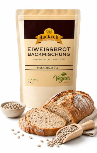 Backzeit Eiweißbrot Backmischung Classic 5 kg, Proteinbrot, Low Carb, vegan | XXL Vorratspack für 9 kg Teig, 90 % weniger Kohlenhydrate als Brot, ohne Weizen- und Roggenmehl, Made in Germany