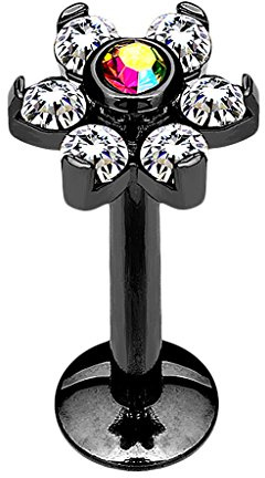 Piersando Piercing Stab Stecker Edelstahl Blume mit Kristallen für Lippe Labret Ohr Tragus Helix Nase Intim