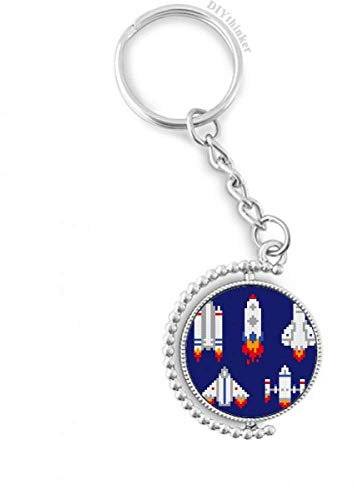 DIYthinker Raumschiff Rakete Astronomie Pixel Drehbare Schlüsselanhänger Ringe 1.2 Zoll x 3.5 Zoll Mehrfarbig