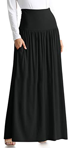 Maxirock für Damen, knöchellang, lässig, hohe Taille, normale Größe und Übergröße, Schwarz, 5X-Groß