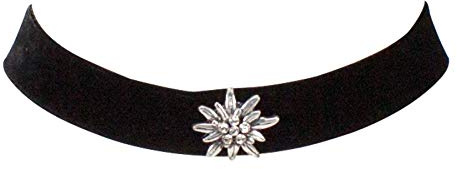 Trachtenkette Samt mit Strass-Edelweiß - Damen Samtkropfband Kristallsteine enganliegend, Kropfkette elastisch für Trachtenbluse, Dirndlkette breit, Dirndl-Schmuck zum Oktoberfest (schwarz)