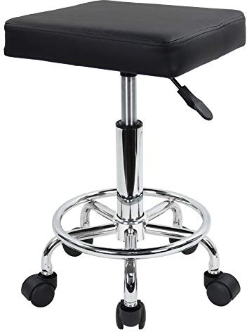 KKTONER Square Rolling Stool with Foot Rest PU Leather Height Adjustable Spa Drafting Salon Tattoo Work Swivel Stools Task Chair Small (Black)