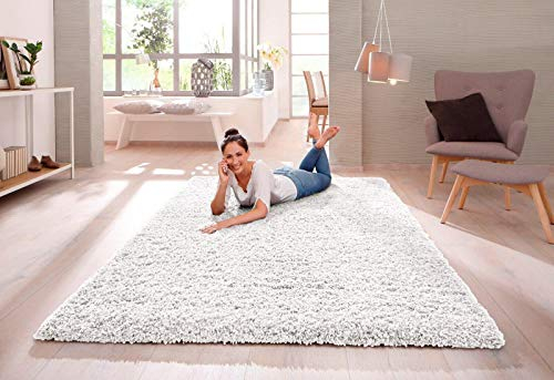 SHAGGY RUG Modern Rugs Living Room Extra Large Small Rectangular Size Soft Touch 30MM / 3cm Thick Pile Living Room Area Rugs Non Shedding (White, 160cm x 230cm (5.5ft x 7.5ft))