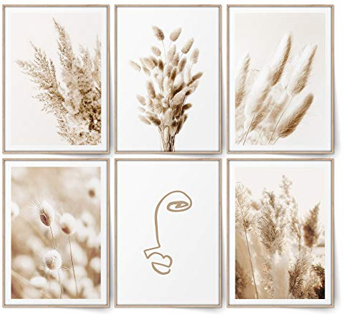 BLCKART Beige Love Pampasgras Poster Set – Skandinavische Boho Wandbilder in Beige für Wohnzimmer & Schlafzimmer (6x A4 | 21 x 29,7 cm | ohne Rahmen)