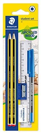 STAEDTLER 121SET BKD Noris School Graphite HB Pencil Student Stationery Set (Pack of 2 Pencils, Blue Pen, Ruler, Eraser Plus Sharpener), Black