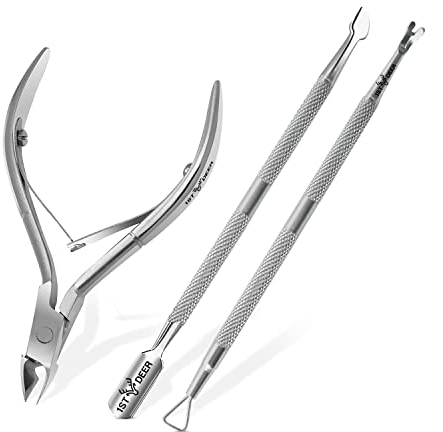 1st Deer Nagelhautschneider und Nagelhautschieber, 3 in 1 Profi-Pediküre-Werkzeuge, Maniküre, mit Pinzette, Nagelhautschieber, tote Haut, Entferner, Gabeln und Nagelschaber