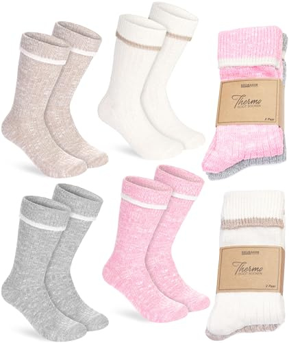 Brubaker 4 Paia di Calzini da Donna - Morbidissimi, Accoglienti, Soffici e Traspiranti - Calzini Premium da Donna - Calze Termiche di Lana - Calze per l'Inverno - Rosa Beige Grigio