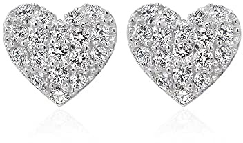 Fashion Full CZ Heart Love Minimalist Real 925 Sterling Silver Small Cartilage Stud Earrings for Women Sensitive Ear Cute Crystal Huggie Studs Jewelry Hypoallergenic Gifts Daughter Her 8mm (silver)