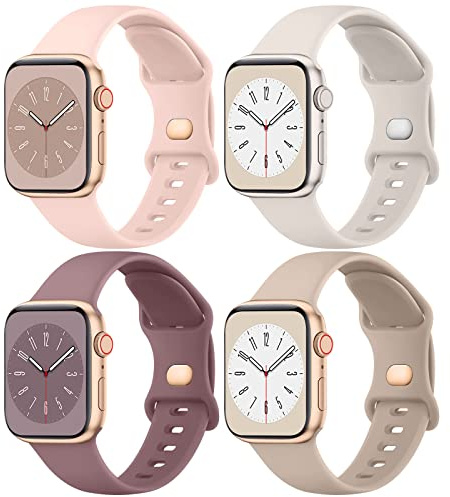 Meliya 4 PACK Bracelet Compatible avec Bracelet Apple Watch 38mm 40mm 41mm 42mm 44mm 45mm 46mm 49mm Femme Homme, Silicone Bracelets de Remplacement avec iWatch SE/SE 2/Ultra 2/Ultra/10 9 8 7 6 5 4 3
