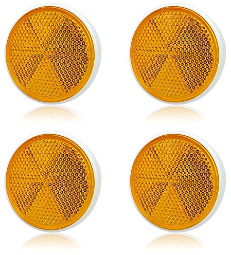 AOJO 4 PCS 60 mm Orange Rund KFZ Rückstrahler Selbstklebend, Gelb Reflektoren Bernstein Signal Kunststoff Reflektor für PKW-Anhänger, LKW, Wohnwagen, Van, Garage, Deck