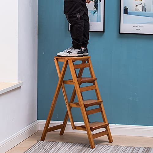 Klappbare 4-Stufen-Holzleiter, tragbare Haushalts-Trittleiter, multifunktionaler Innen-Blumenständer, Tritthocker, Küche, Badezimmer, Innen- und Außenblumenständer, Pflanzenständer