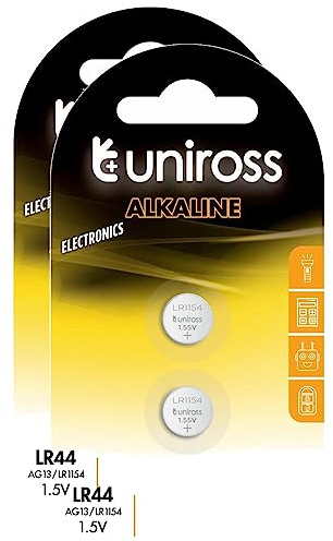 Uniross Pack de 2 x 2 Piles Boutons Alcaline LR44/AG13/LR1154-1,5V
