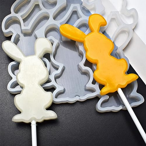 mostsom Lot de 2 moules à sucettes en silicone pour chocolat, bonbons durs en forme de lapin sans bâton de sucettes (N_Lapin)