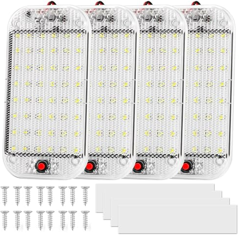 Nizirioo 48 LED KFZ Innenraumbeleuchtung: 4 Stück 12V - 85V Auto Innen Beleuchtung mit Schalter, 10000k Weißlicht, LED Innenbeluchtung Auto für Wohnmobile LKW Van Caravan