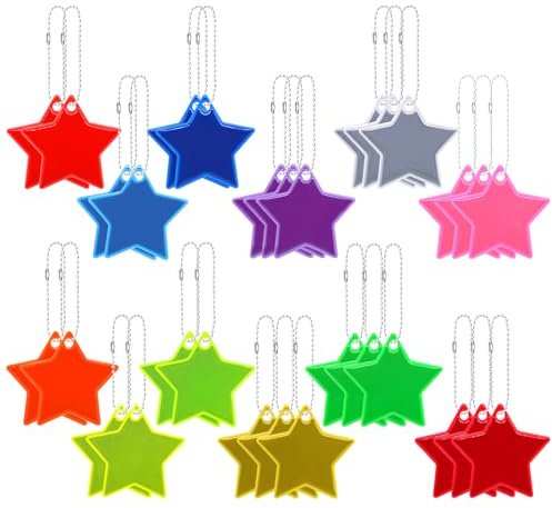 Aimeke 30 Stück Sicherheits Reflektor Anhänger Reflektoren Stern Anhänger Reflektierende Schlüsselanhänger für Rucksack Radfahren Gehen (12 Farben)