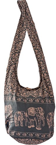 CCcollections slingväska bomull 40 tryck män eller kvinnor crossbody-väska stor BOHO hippie hobo-handväska, (Elefant-grå beige)