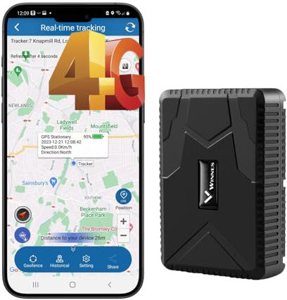 Winnes Smart GPS Tracker 4G Big Battery Powered Long Life Strong Magnetic GPS Car Tracker Alarm Security Anti-theft 24/7 Real Time Tracking Device for Car, Truck, Van TK915-4G